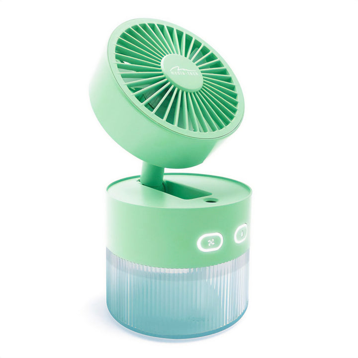 Stolní ventilátor se zvlhčováním vzduchu. Objem 350 ml. Mlha 40 ml/h. Napájení přes USB-C.