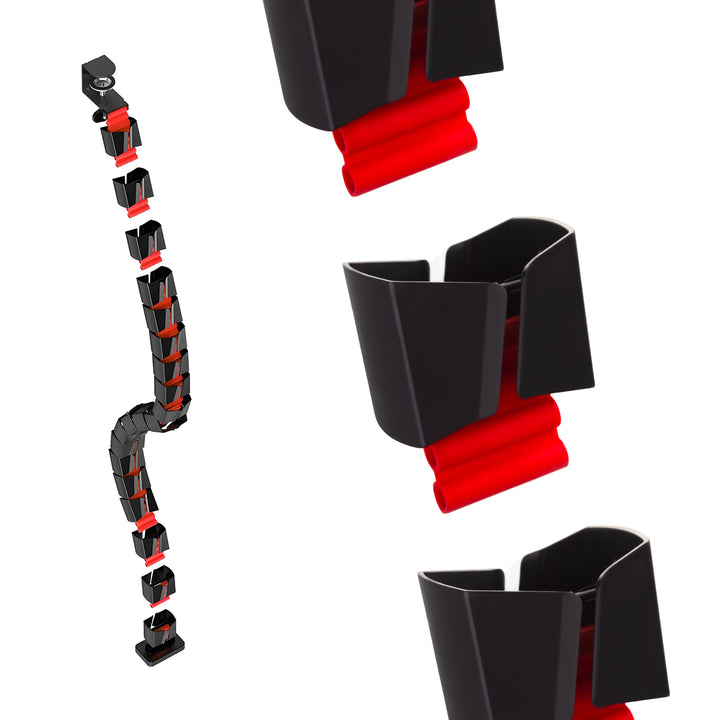 Herní stůl s policí na monitor NanoRS, max. 50 kg, výška 850 mm, černá, RS170 + Organizér kabelů / mřížka na stůl Nano RS, 1345 mm, černo-červená, RS125