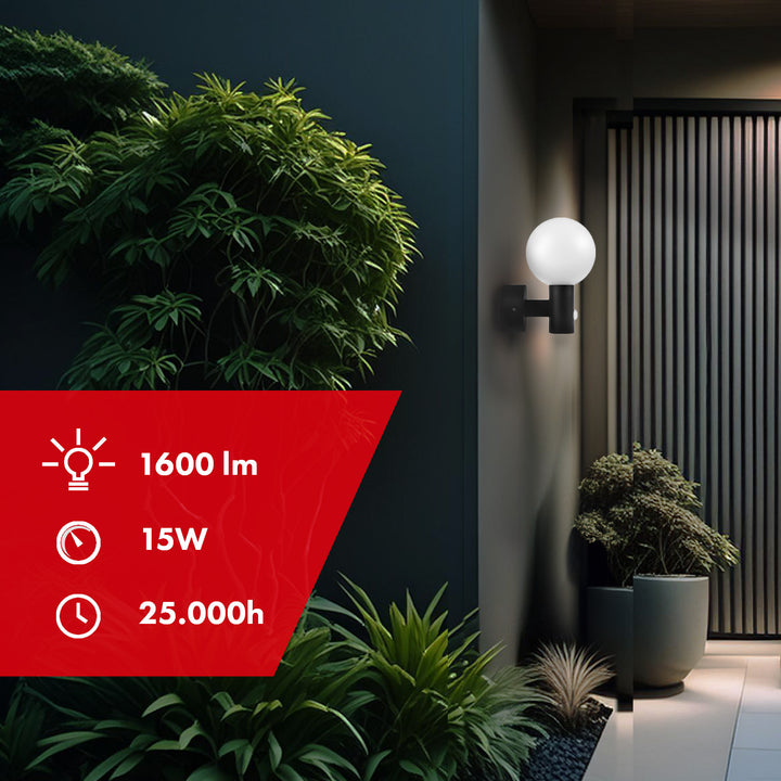 Senzor pohybu Maclean LED lampa, PIR senzor pohybu, černá, 15W, IP65, 1600lm, neutrální bílá (4000K) MCE515 B, 2 kusy