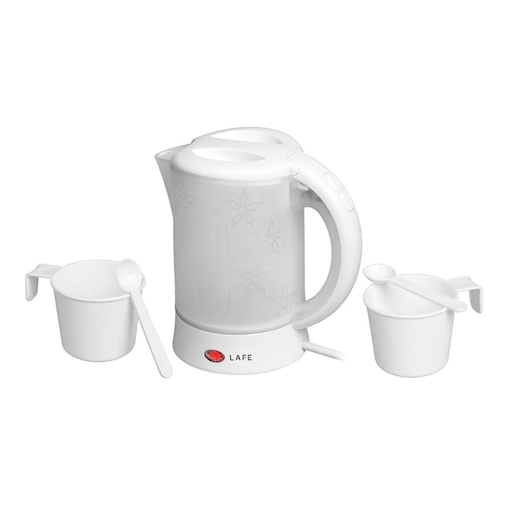 Rychlovarná konvice Lafe, turistická, 600 W, objem 0,6 l, 2 šálky, 2 lžíce, bílá, Scandi