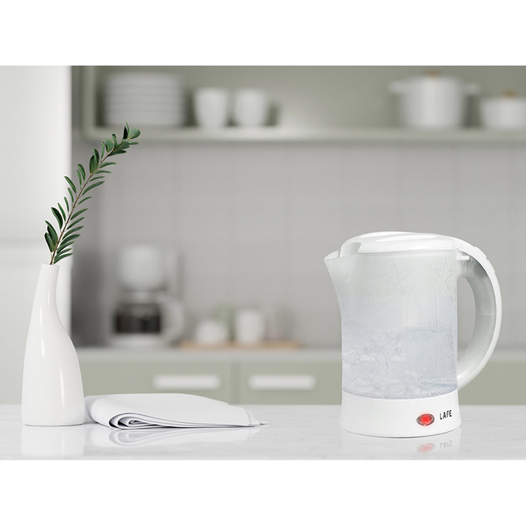 Rychlovarná konvice Lafe, turistická, 600 W, objem 0,6 l, 2 šálky, 2 lžíce, bílá, Scandi