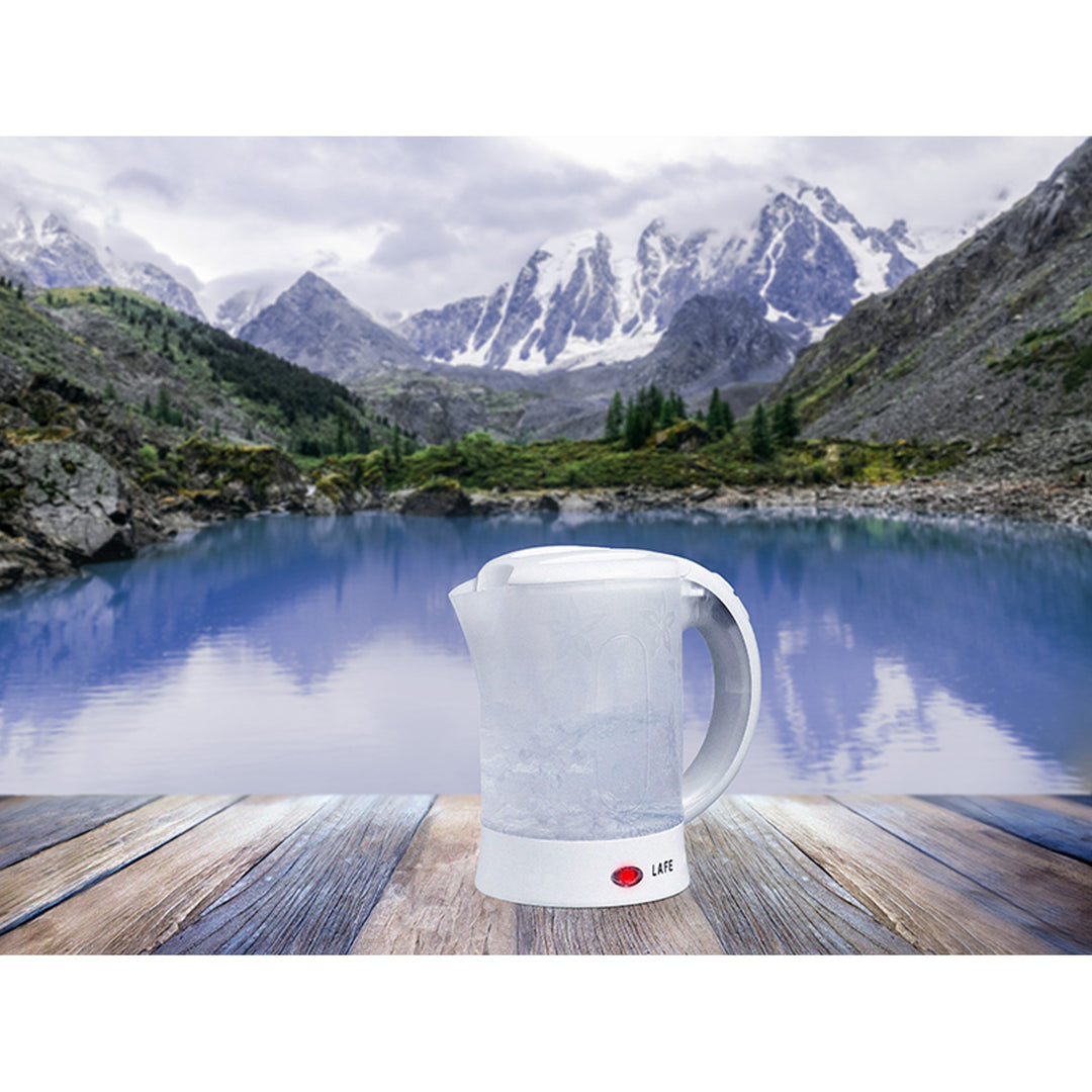 Rychlovarná konvice Lafe, turistická, 600 W, objem 0,6 l, 2 šálky, 2 lžíce, bílá, Scandi