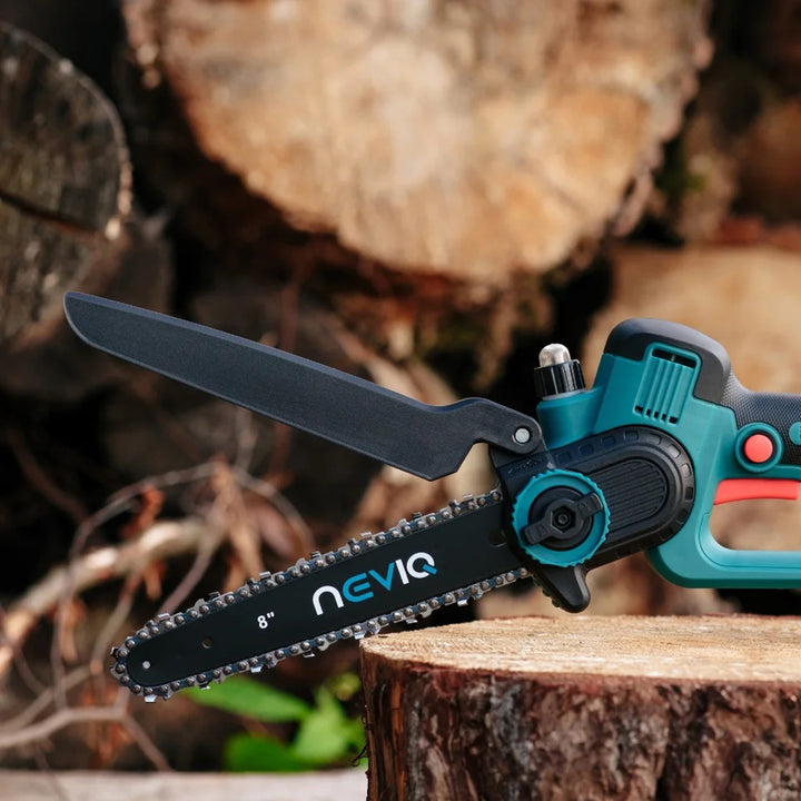 Akumulátorová řetězová pila NEVIQ, 8'' lišta, 500 W, bezkartáčový motor, LX8303