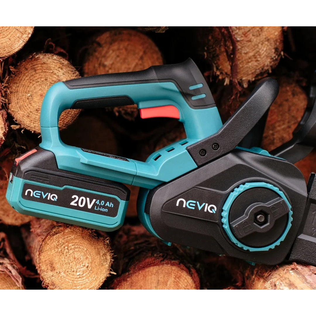 Akumulátorová řetězová pila NEVIQ, 12'' lišta, 1000 W, bezkartáčový motor, L12302