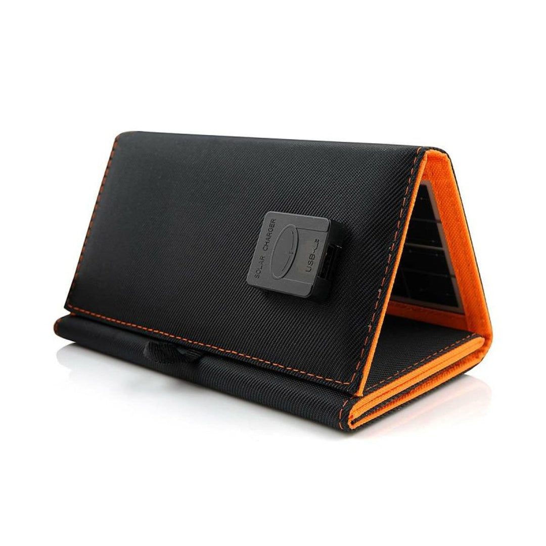 Solární panel, nabíječka, 10 W, 1 port USB, černo-oranžový, A02