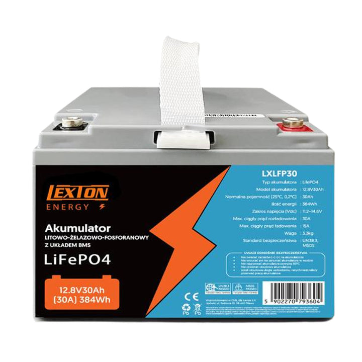 Lithium-železo-fosfátová baterie LiFePo4 Lexton, s BMS, 12,8 V, 30 Ah, LXLFP30