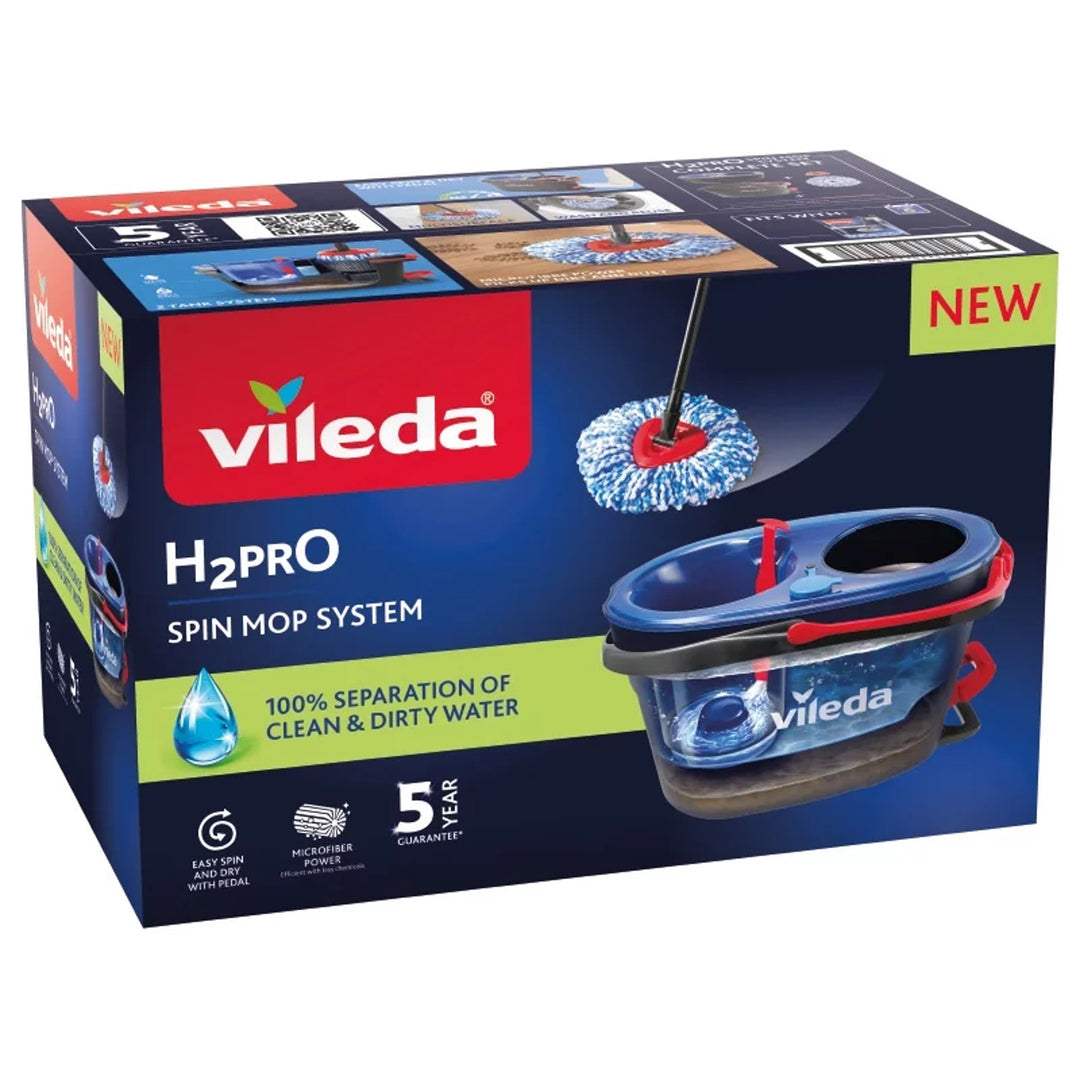 Rotační mop Vileda, dvoukomorový, odstředivý systém, sklopná tyč, snadné čištění rohů, turbo H2prO