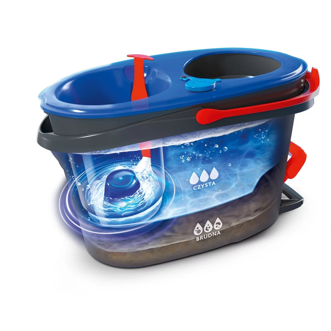 Rotační mop Vileda, dvoukomorový, odstředivý systém, sklopná tyč, snadné čištění rohů, turbo H2prO