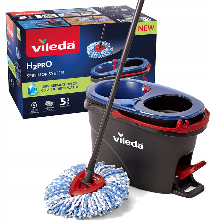 Rotační mop Vileda, dvoukomorový, odstředivý systém, sklopná tyč, snadné čištění rohů, turbo H2prO