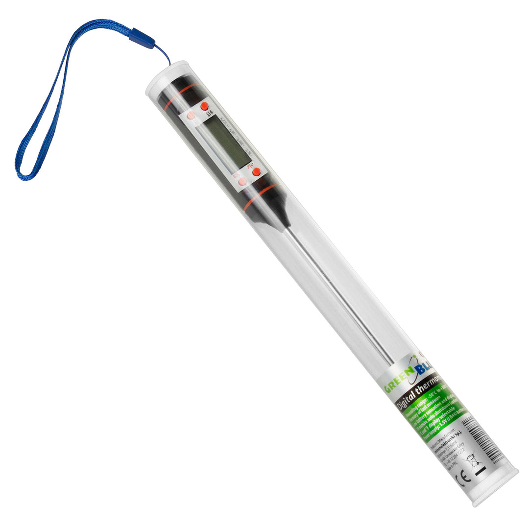 Potravinářský teploměr/sonda, zelenomodrý, délka sondy 15 cm, teplotní rozsah -50 °C až +300 °C, přesnost 0,1 °C, GB178, 3 ks.