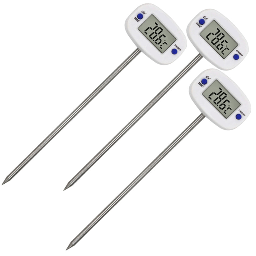 Potravinářský teploměr/sonda, zelenomodrý, délka sondy 15 cm, teplotní rozsah -50 °C až +300 °C, přesnost 0,1 °C, GB382, 3 kusy