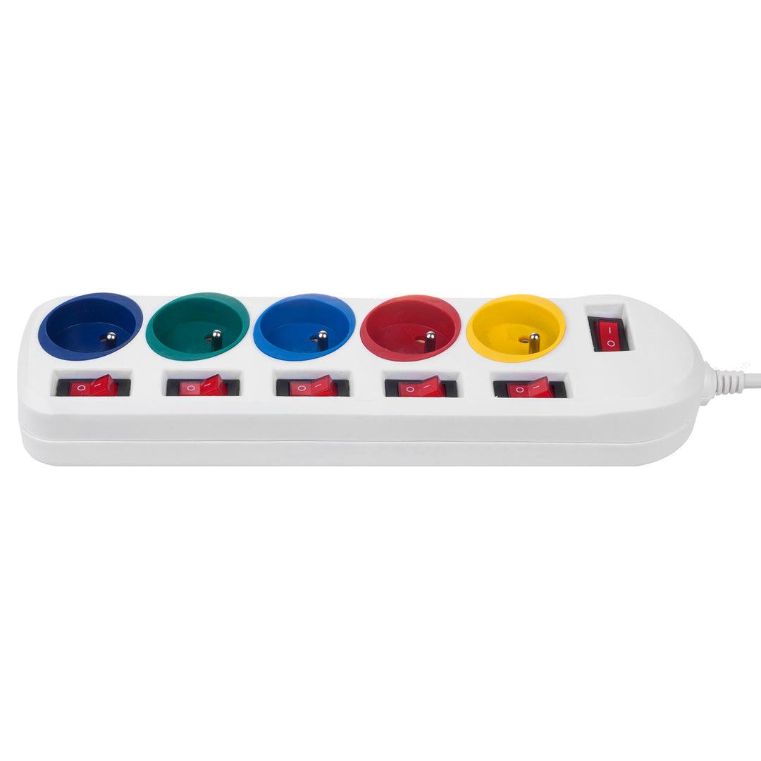 Napájecí lišta Maclean, prodlužovací kabel s 5 zásuvkami, s vypínači, 250VAC/10A, 1,5 m, MCE204 M/W, 2 kusy
