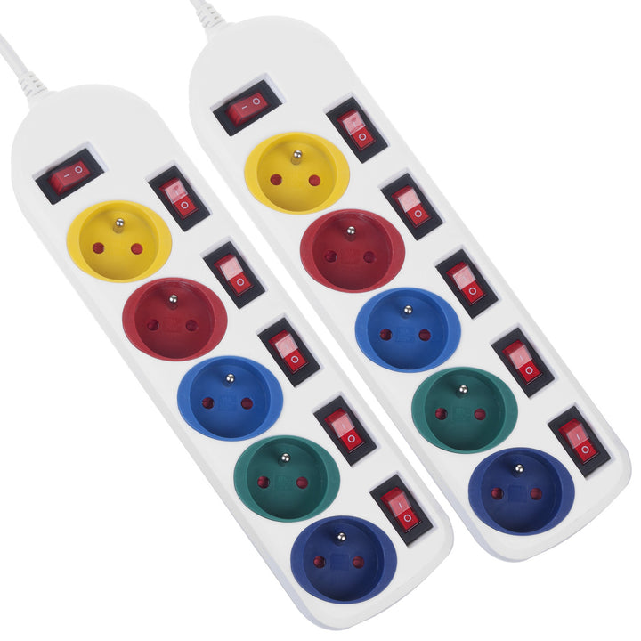 Napájecí lišta Maclean, prodlužovací kabel s 5 zásuvkami, s vypínači, 250VAC/10A, 1,5 m, MCE204 M/W, 2 kusy