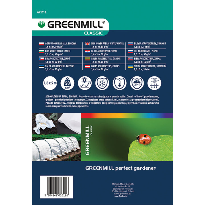 Greenmill agrotextilie, zimní, 50g, 1,6x5m, bílá, GR1012