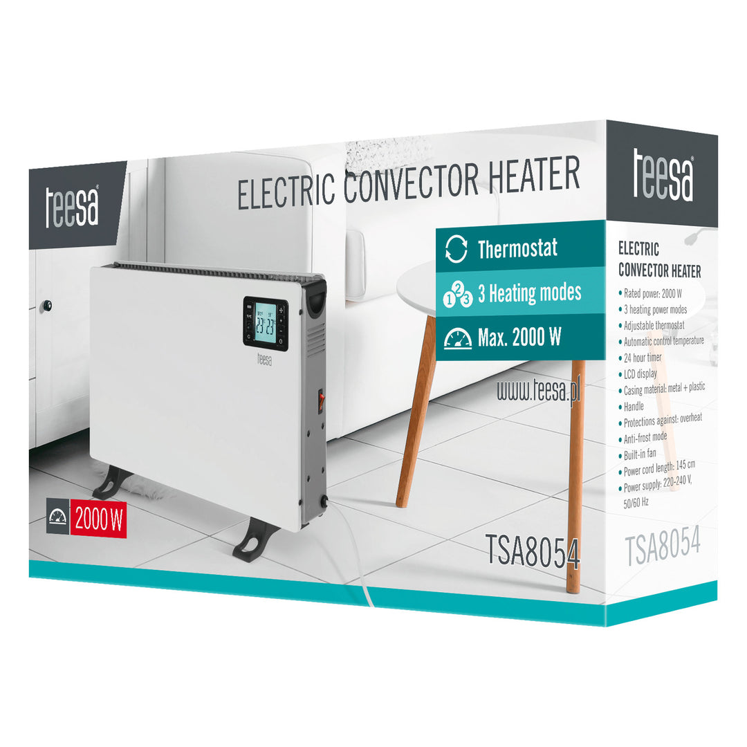 Konvektorové topení Teesa, funkce časovače, regulace teploty, režim Anti-frost, dálkové ovládání, TSA8054