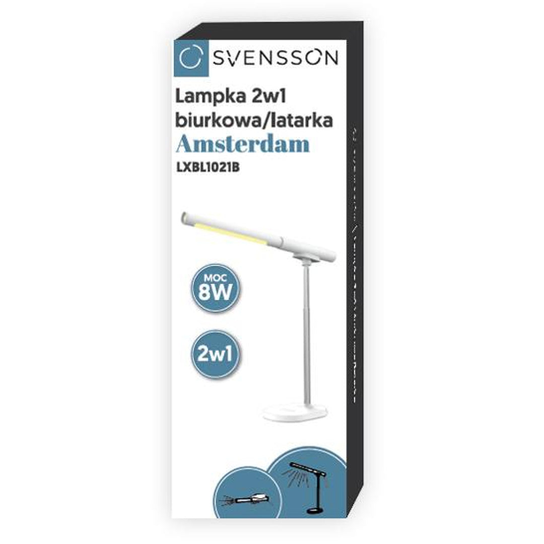 Kancelářská lampa / svítilna Svensson, 2 v 1, výkon 8 W, nabíjení přes USB-C, ovládání jasu, LXBL1021B