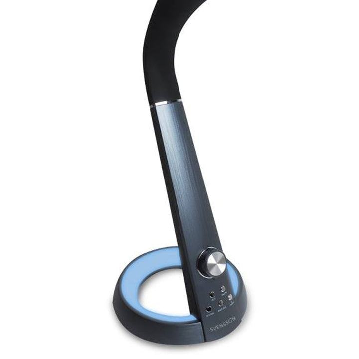 Kancelářská lampa Svensson, 450 lumenů, výkon 8 W, tři teploty světla, funkce nabíjení mobilních zařízení, RGB základna, LXBL1063