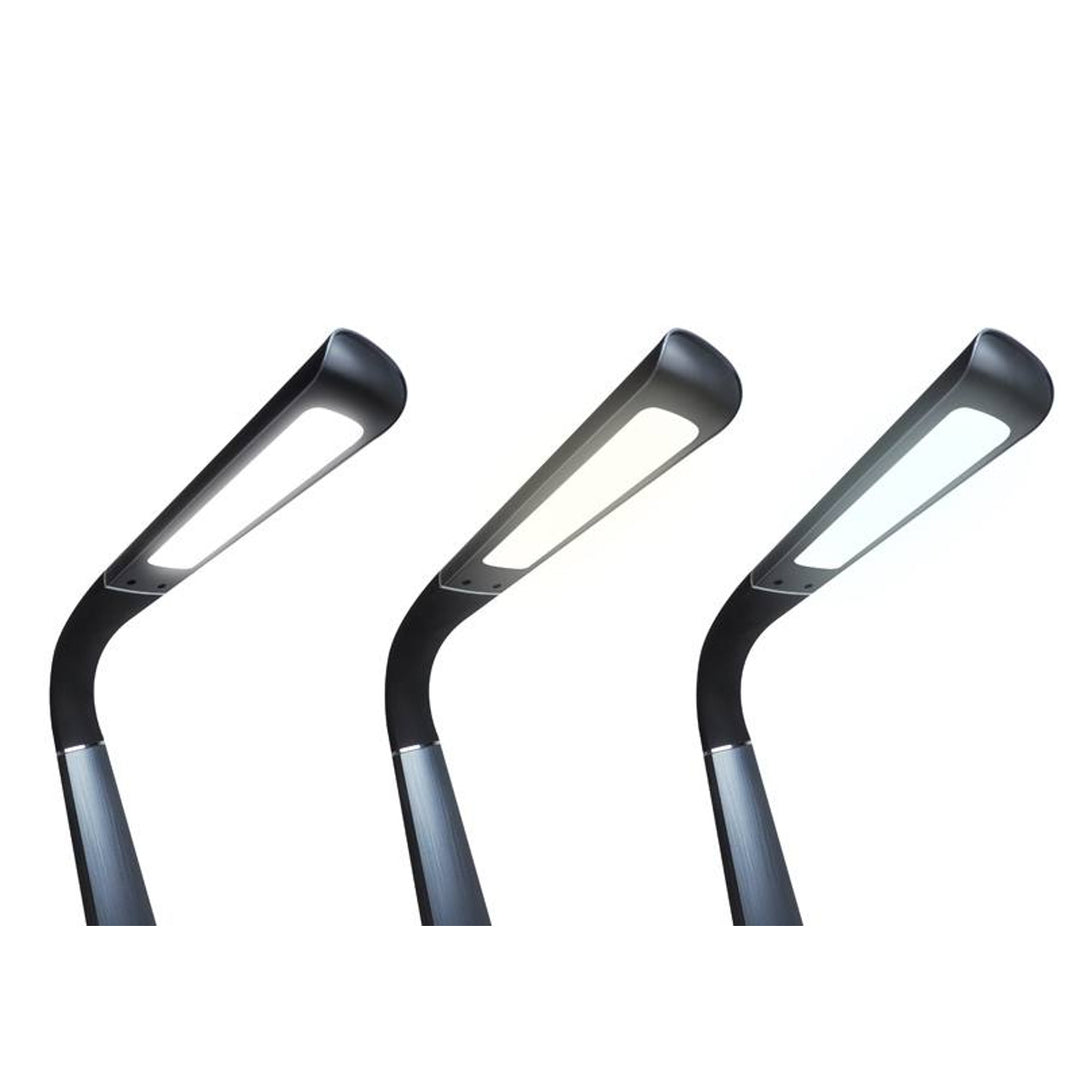 Kancelářská lampa Svensson, 450 lumenů, výkon 8 W, tři teploty světla, funkce nabíjení mobilních zařízení, RGB základna, LXBL1063