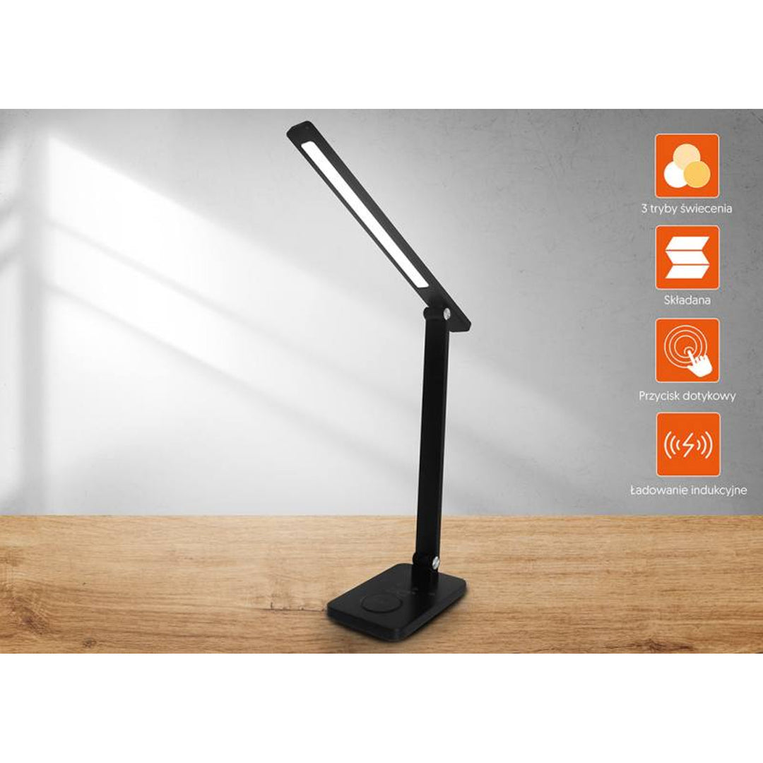 Kancelářská lampa LTC, LED 10 W, tři teploty světla, indukční nabíjení, dotykový panel, LXL0099C