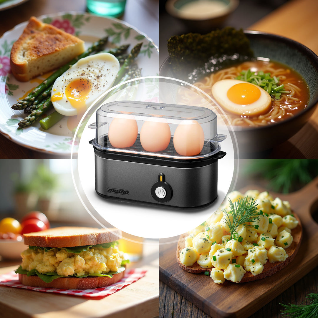Vařič vajec Mesko na 3 vejce, příkon 210 W, volitelný stupeň vaření, kontrolka, MS 4485