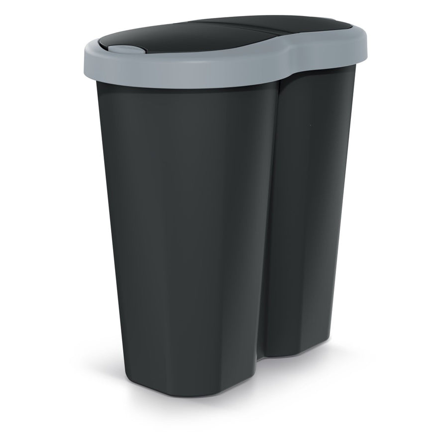Koš na odpadky Compacta R Duo, šedý/černý, objem 40 l, jedna přihrádka, dvě víka, NDRF40-429U_S411