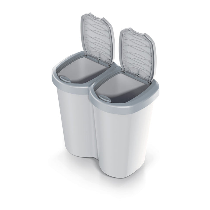 Koš na odpadky Compacta B Duo, šedý/pošedý, objem 40 l, jedna přihrádka, dvě víka, nástěnné provedení, NDBS40-429U_427C