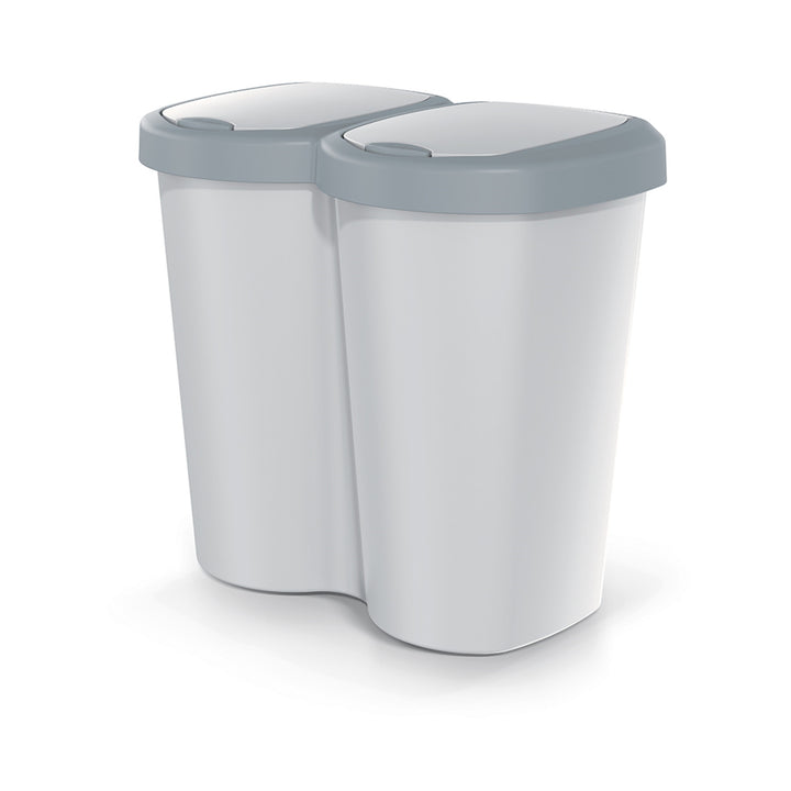Koš na odpadky Compacta B Duo, šedý/pošedý, objem 40 l, jedna přihrádka, dvě víka, nástěnné provedení, NDBS40-429U_427C