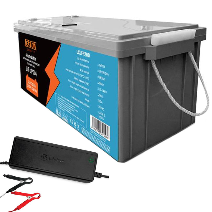 LiFePo4 lithium-železo-fosfátová baterie Lexton, s BMS, 12,8 V, 200 Ah, LXLFP200 + nabíječka LTC Energy LiFePO4