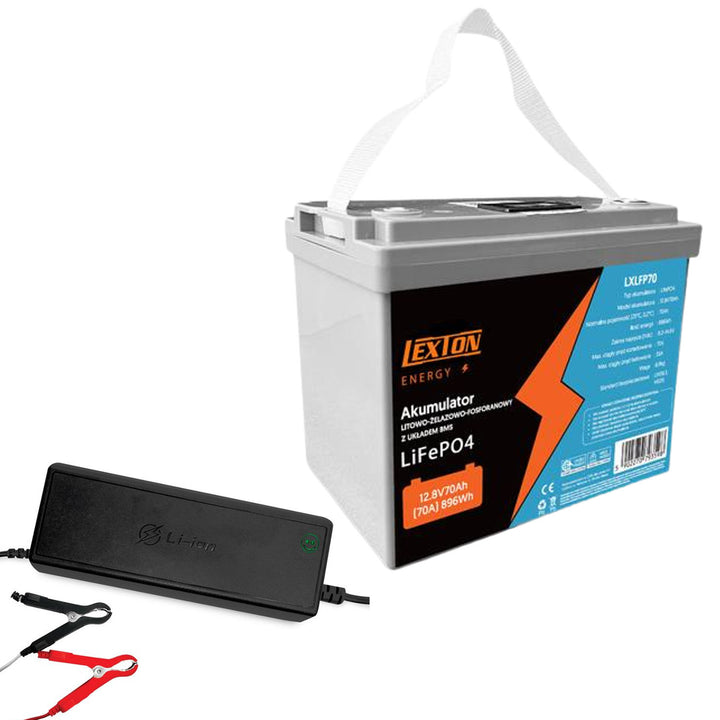 Baterie Lexton LiFePo4, lithium-železo-fosfátová, s BMS, 12,8 V, 70 Ah, LXLFP70 + usměrňovač LTC Energy LiFePO4 Battery