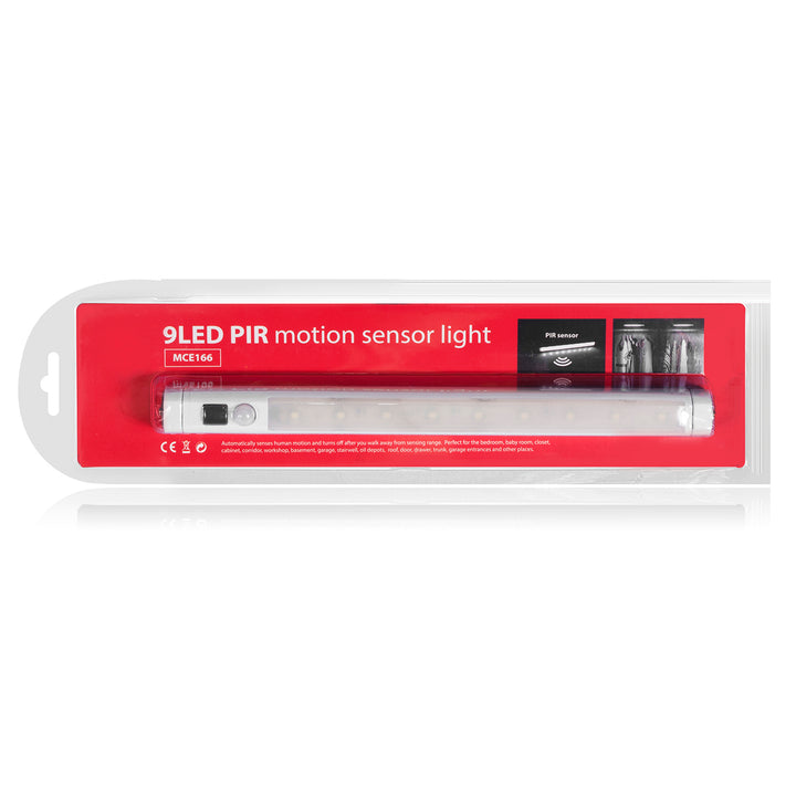 Kuchyňské svítidlo Maclean LED, pod skříňku 9 SMD, napájení bateriemi, PIR senzor zapnutí/vypnutí, MCE166 + 3x baterie Varta Industrial LR6/AA R-06