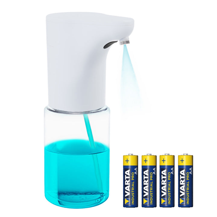 Automatický dávkovač Promedix, dávkovací nádoba na tekutá mýdla a dezinfekční prostředky, 300 ml, bílá, PR-540 W + 4 baterie Varta Industrial AA