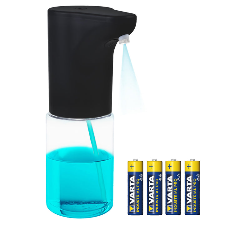 Automatický dávkovač Promedix, dávkovací nádoba na tekutá mýdla, dezinfekční prostředky, 300 ml, černá, PR-540 B + 4 baterie AA Varta Industrial