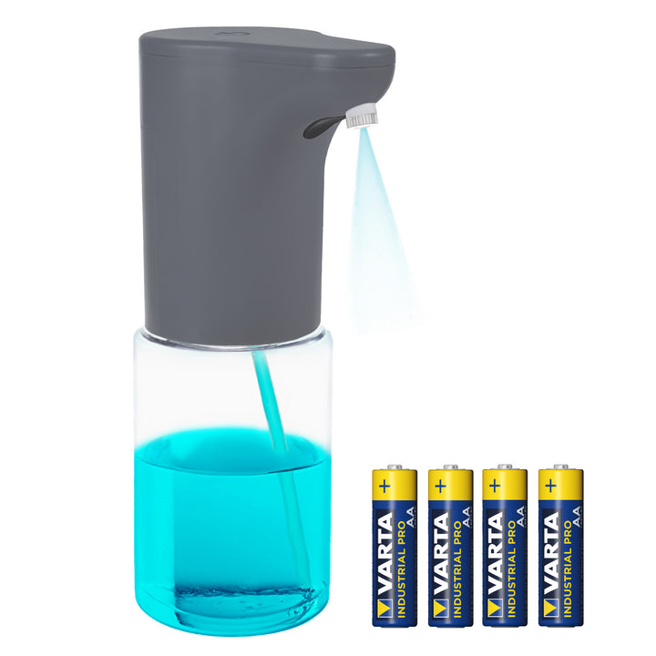 Automatický dávkovač Promedix, zásobník na tekutá mýdla, dezinfekční prostředky, 300 ml, šedý, PR-540 GR + 4 baterie Varta Industrial AA