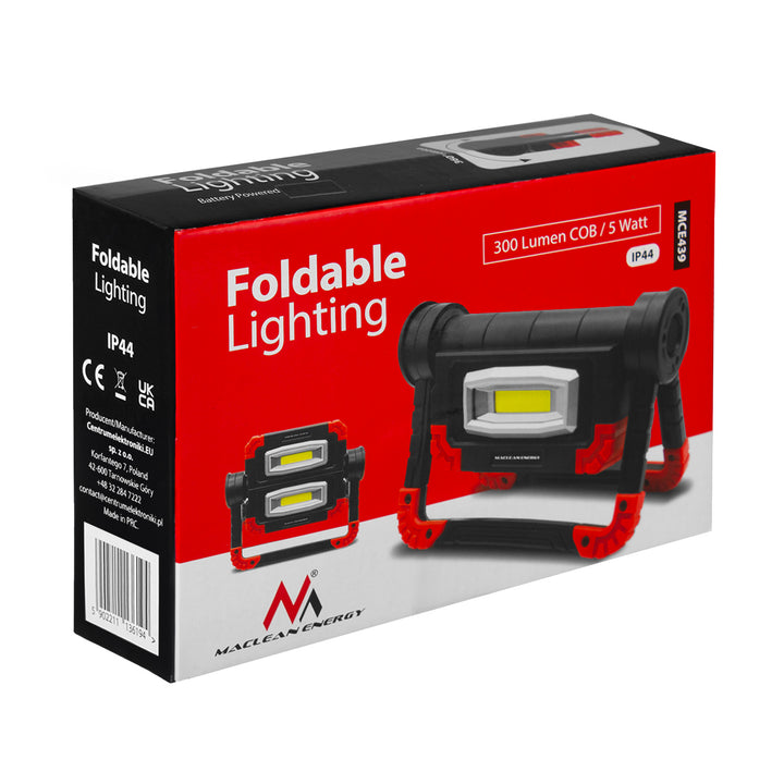 Pracovní lampa Maclean LED COB, 300 lm, 3 režimy svícení, barevná teplota 6500K, MCE439 + 4x baterie Varta Industrial AA