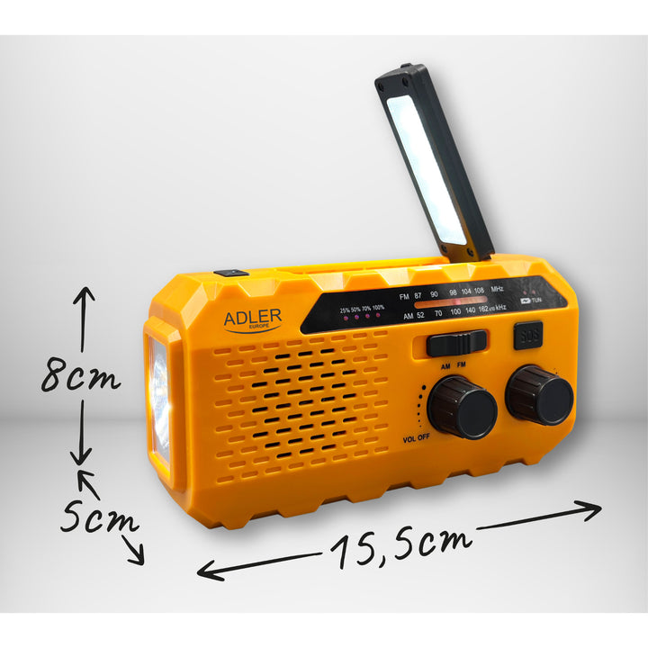 Solární rádio Adler, dobíjecí baterie 1200 mAh, svítilna, ruční klika, AD 1197