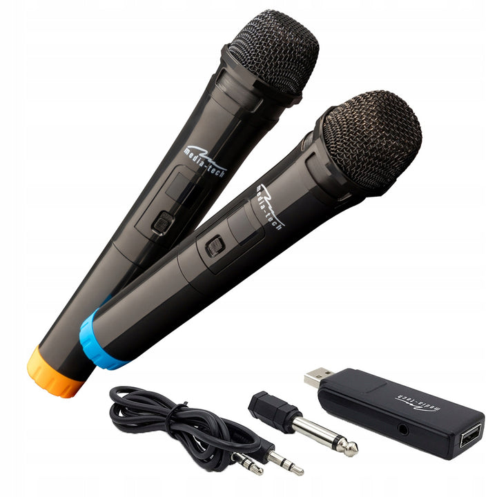 Dva bezdrátové mikrofony s přijímačem USB pro reproduktor s funkcí karaoke, Mediatech MT395