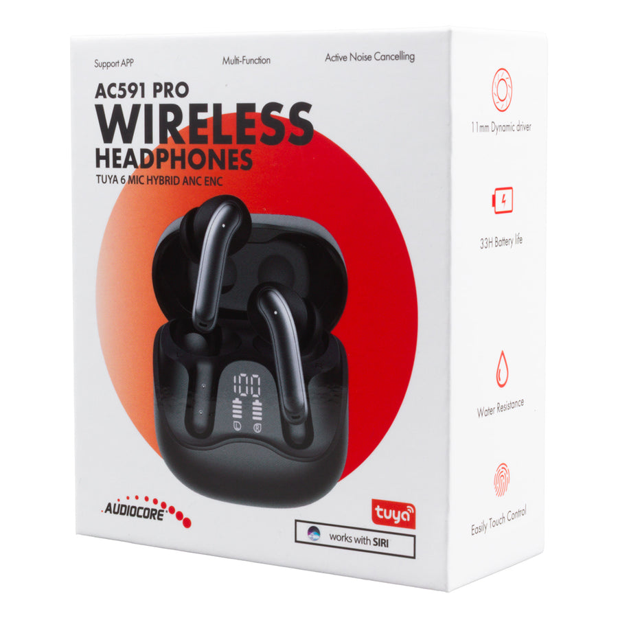 Bezdrátová sluchátka Audiocore, hybridní ANC, ENC, 6 mikrofonů, nabíjecí pouzdro, Tuya, AC591 PRO