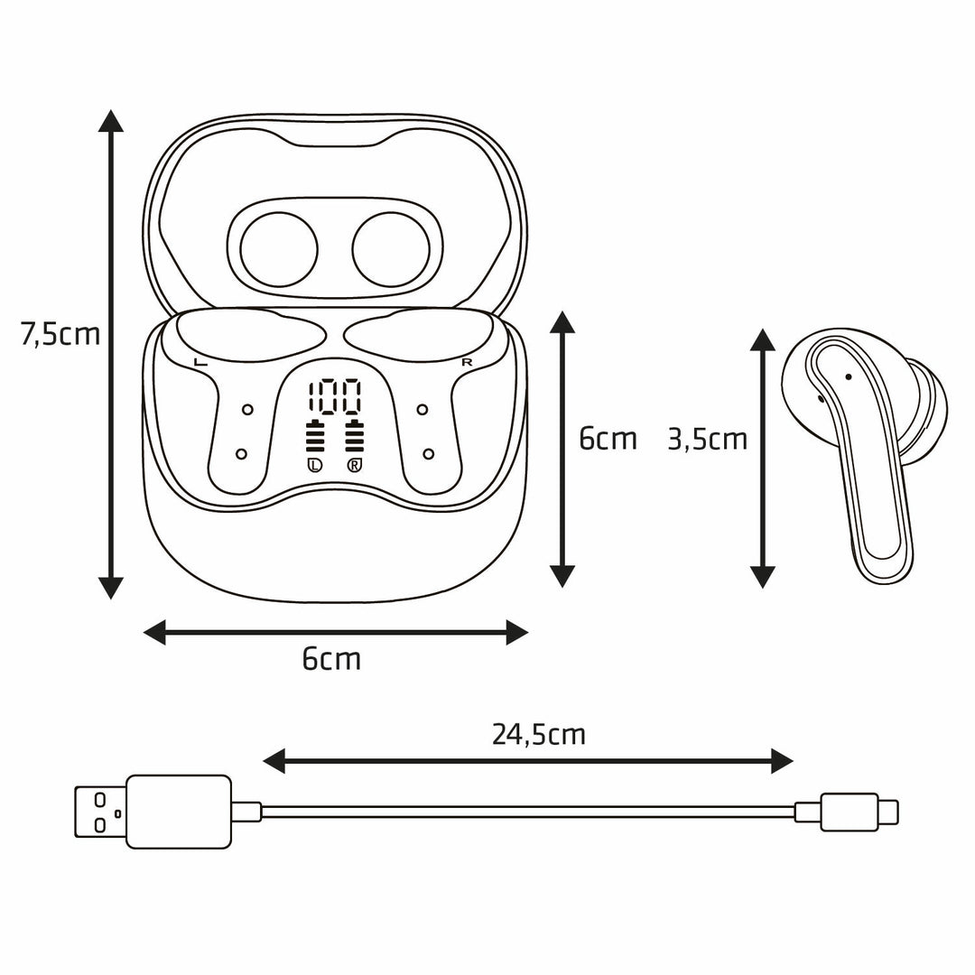 Bezdrátová sluchátka Audiocore, hybridní ANC, ENC, 6 mikrofonů, nabíjecí pouzdro, Tuya, AC591 PRO