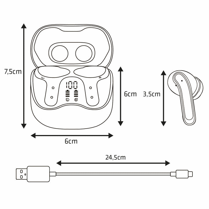 Bezdrátová sluchátka Audiocore, hybridní ANC, ENC, 6 mikrofonů, nabíjecí pouzdro, Tuya, AC591 PRO