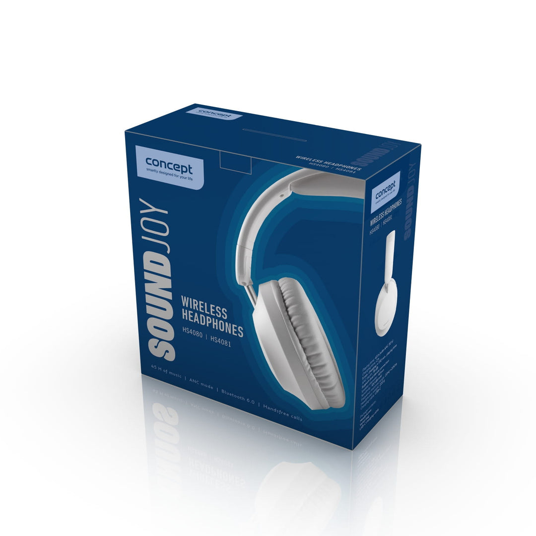 Bezdrátová sluchátka do uší Concept SoundJoy, výdrž až 45 hodin přehrávání, Bluetooth 6.0, rychlé nabíjení, aktivní potlačení hluku až 18 dB, bílá, HS4081