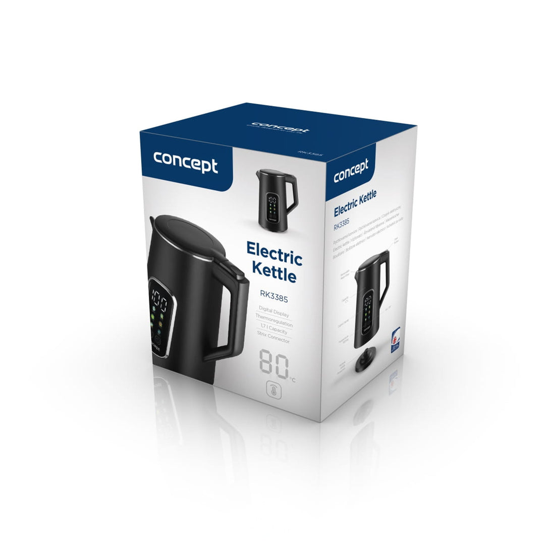 Rychlovarná konvice Concept, 1,7 l, regulace teploty, LED displej, Cool touch povrch, ukazatel hladiny vody, RK3385