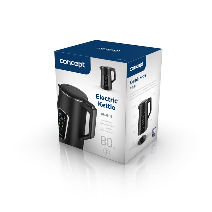 Rychlovarná konvice Concept, 1,7 l, regulace teploty, LED displej, Cool touch povrch, ukazatel hladiny vody, RK3385