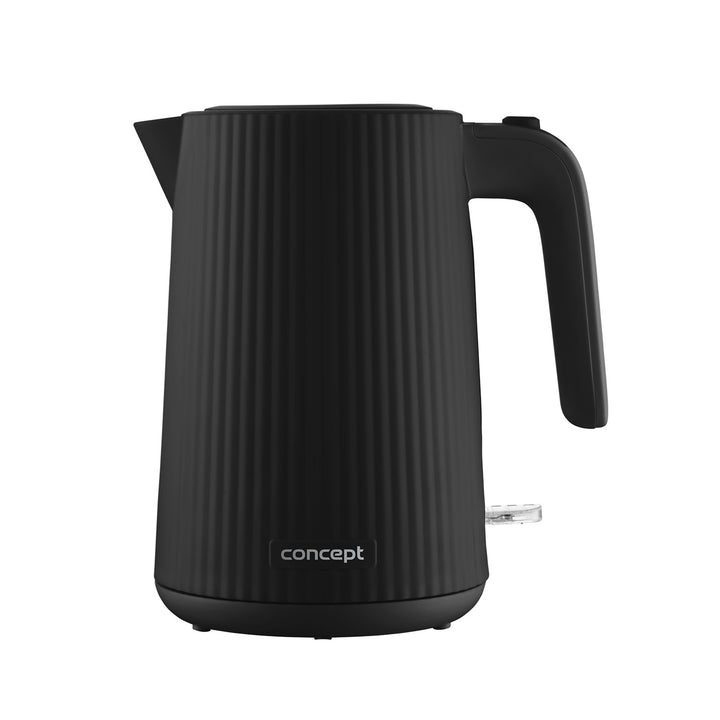 Plastová rychlovarná konvice Concept, 1,7 l, drážkovaný design, trojitý bezpečnostní systém, filtr proti usazeninám, ukazatel hladiny vody, černá, RK2391