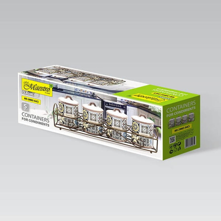 Dovolená v Portu Sada keramických nádobek Maestro, 5 kusů, objem 200 ml, ideální na koření, s kovovým stojánkem, MR-20005-04CS