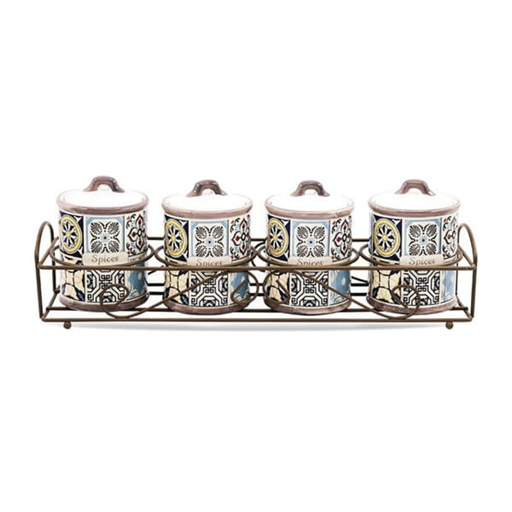 Dovolená v Portu Sada keramických nádobek Maestro, 5 kusů, objem 200 ml, ideální na koření, s kovovým stojánkem, MR-20005-04CS