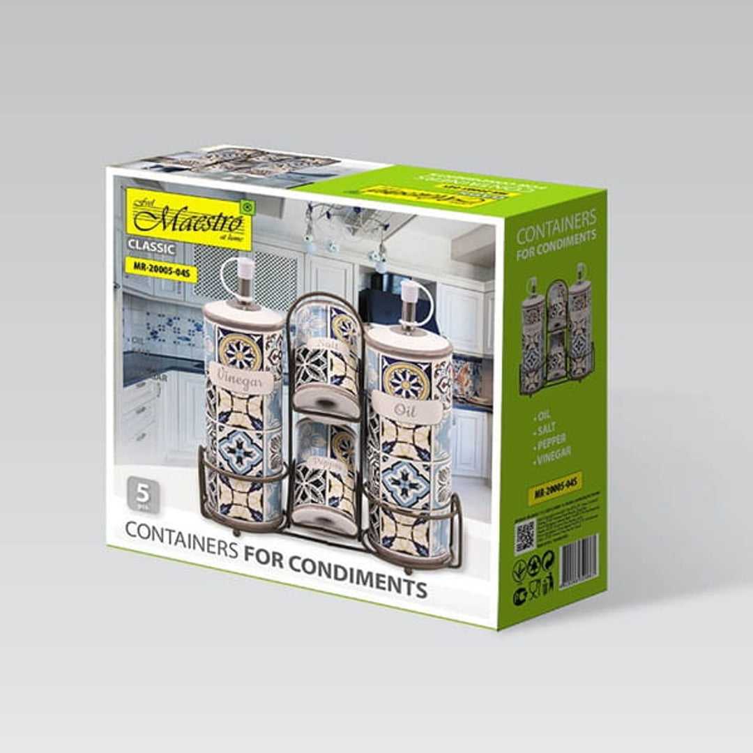 Dovolená v Portu Keramická sada kořenek Maestro, 5 prvků, objem 2x100 ml a 2x300 ml, s kovovým stojanem, MR-20005-04S