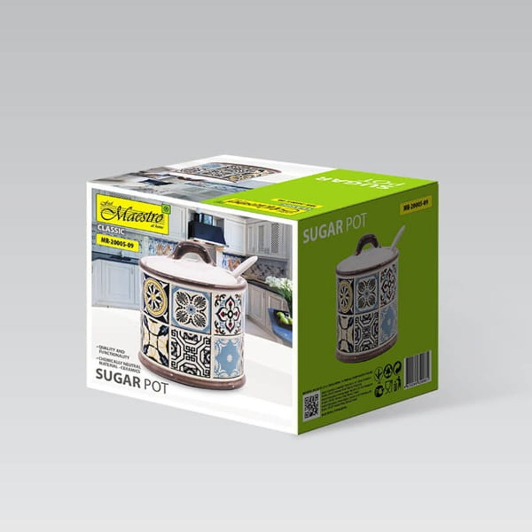 Keramická cukřenka Holiday in Porto značky Maestro, objem 300 ml, s keramickou lžičkou, MR-20005-09