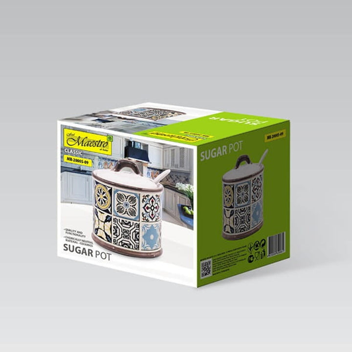 Keramická cukřenka Holiday in Porto značky Maestro, objem 300 ml, s keramickou lžičkou, MR-20005-09