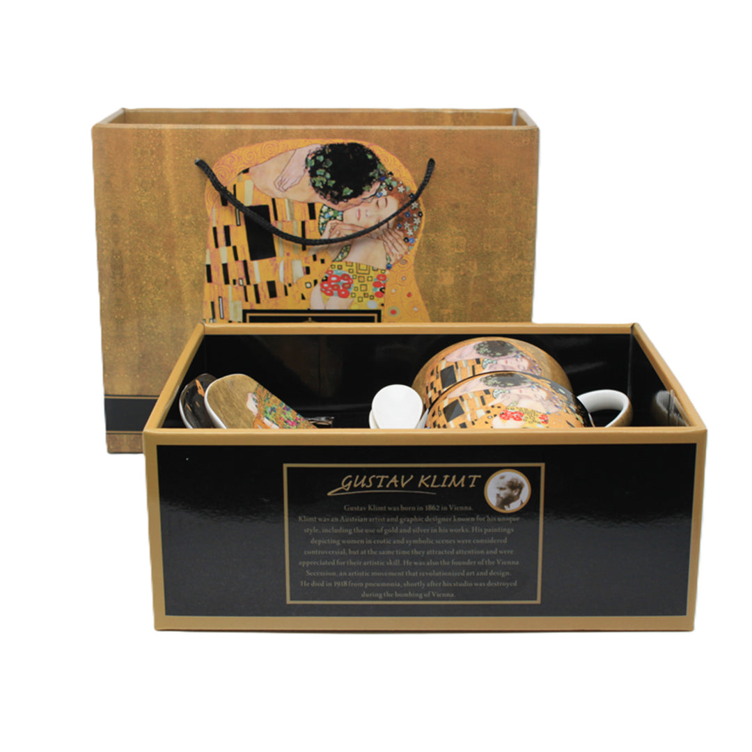 Sada 2 porcelánových šálků Queen Isabell, motiv Klimtův polibek, lžičky, 250 ml, W25KL60-2-19000