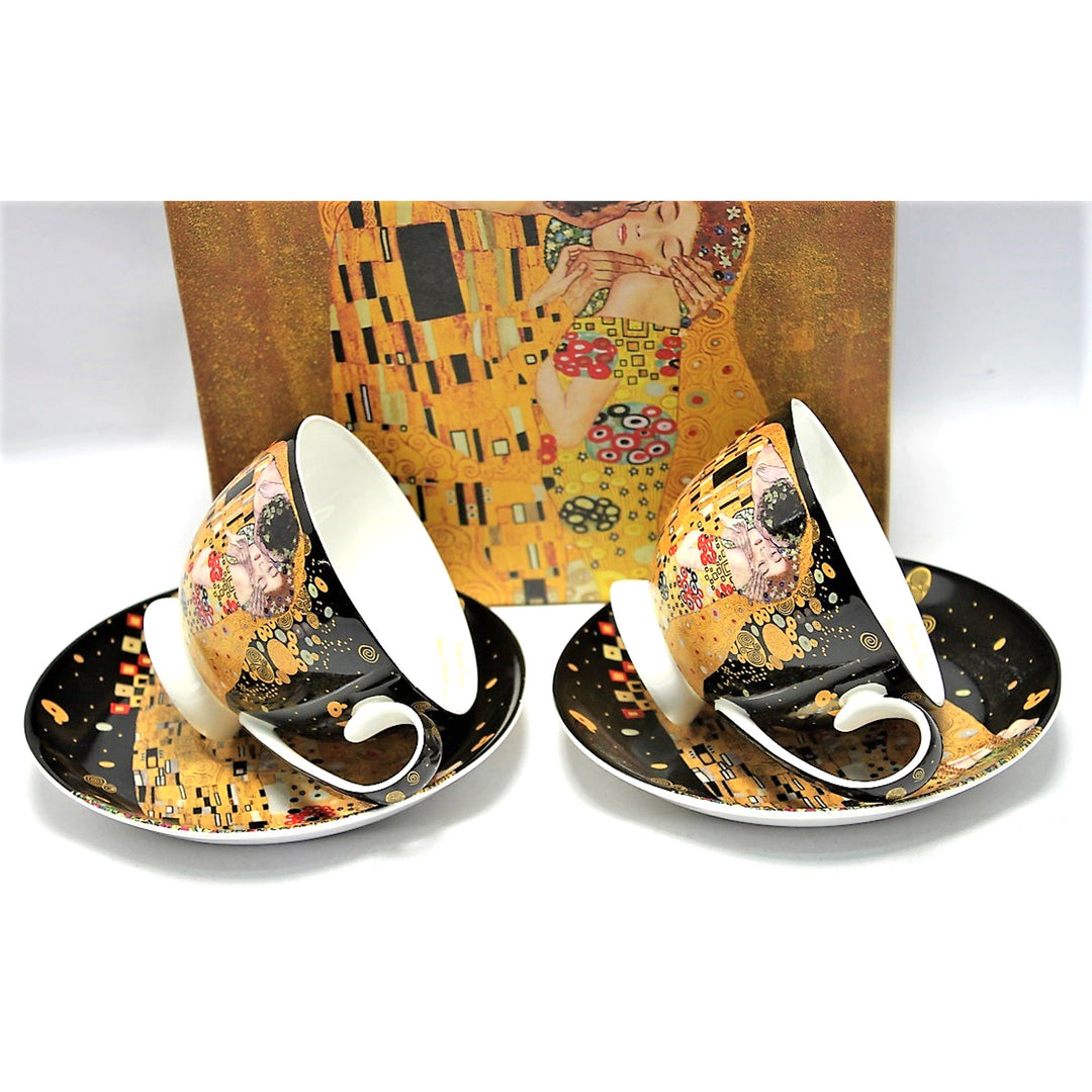 Sada 2 porcelánových šálků Queen Isabell, motiv Klimtův polibek, 250 ml, W8KL356-22383
